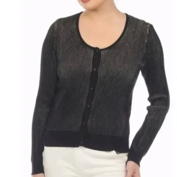 NWT Rain + Rose Women's Black/Beige Button Front Cardigan Sweater Long Sleeve - Picture 1 of 9